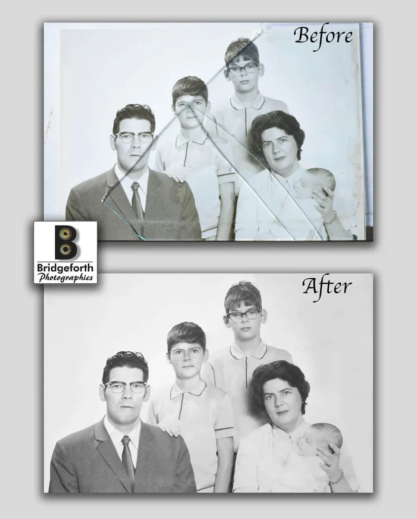 Family portrait photo restoration before and after
